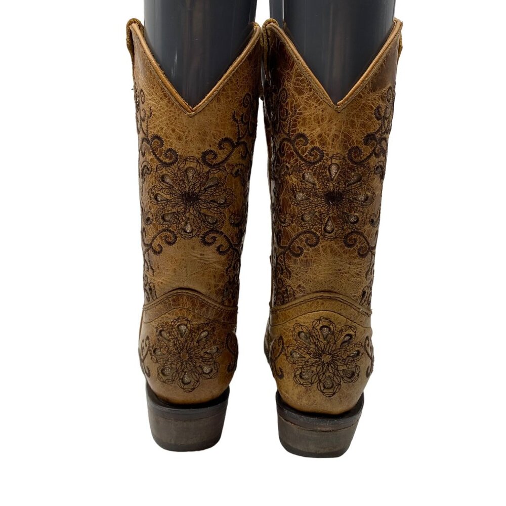 Jar Boot's Made in Mexico Tan Leather Cut-Out/Embroidery Snip Toe boots Girl 1 - Picture 5 of 14